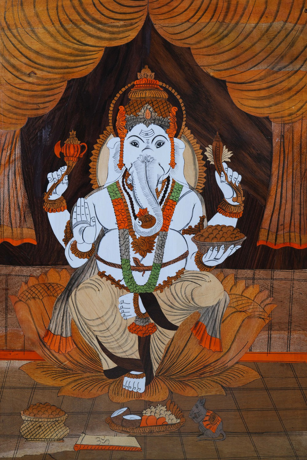 Image of Ganesh with panel in rosewood with inlay work