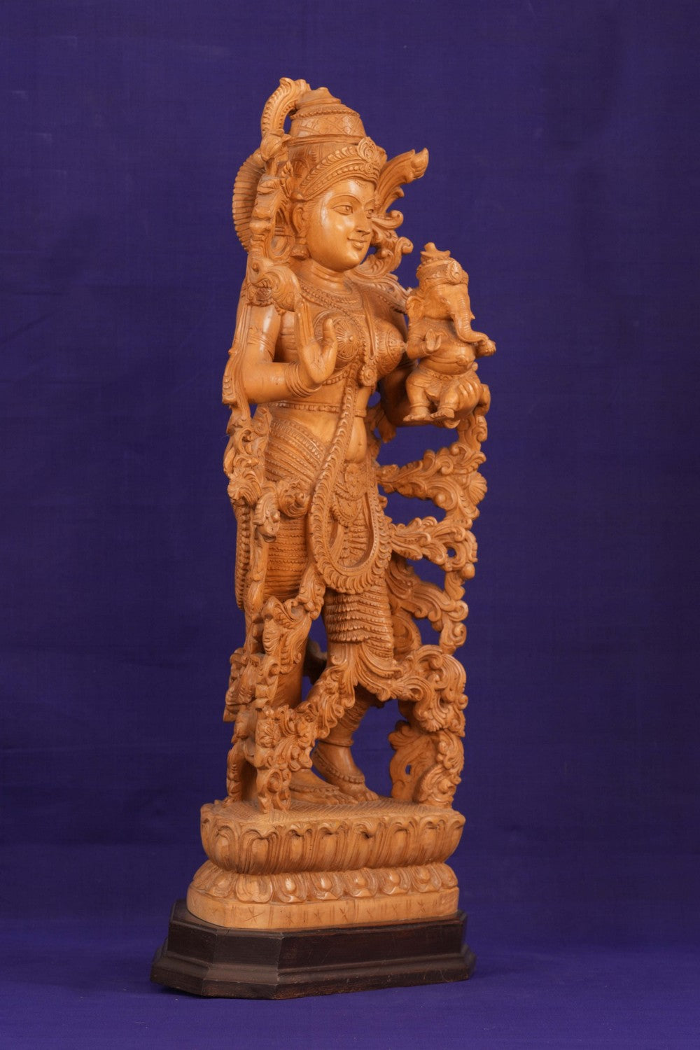 Wooden Gowri Ganesh Sculpture