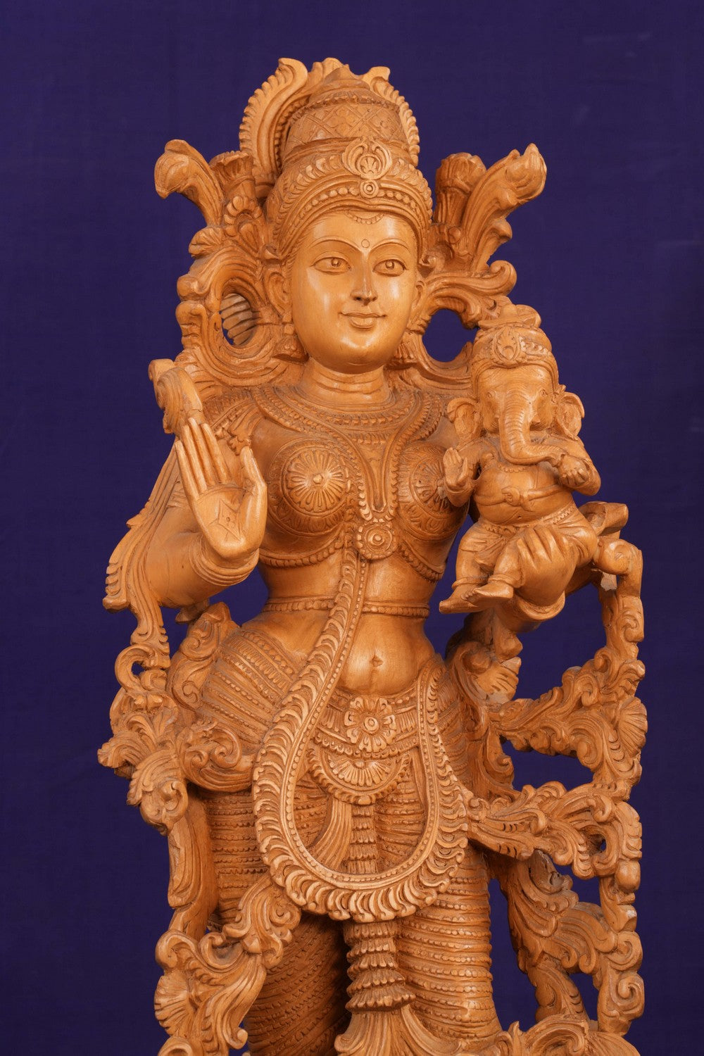 Wooden Gowri Ganesh Sculpture