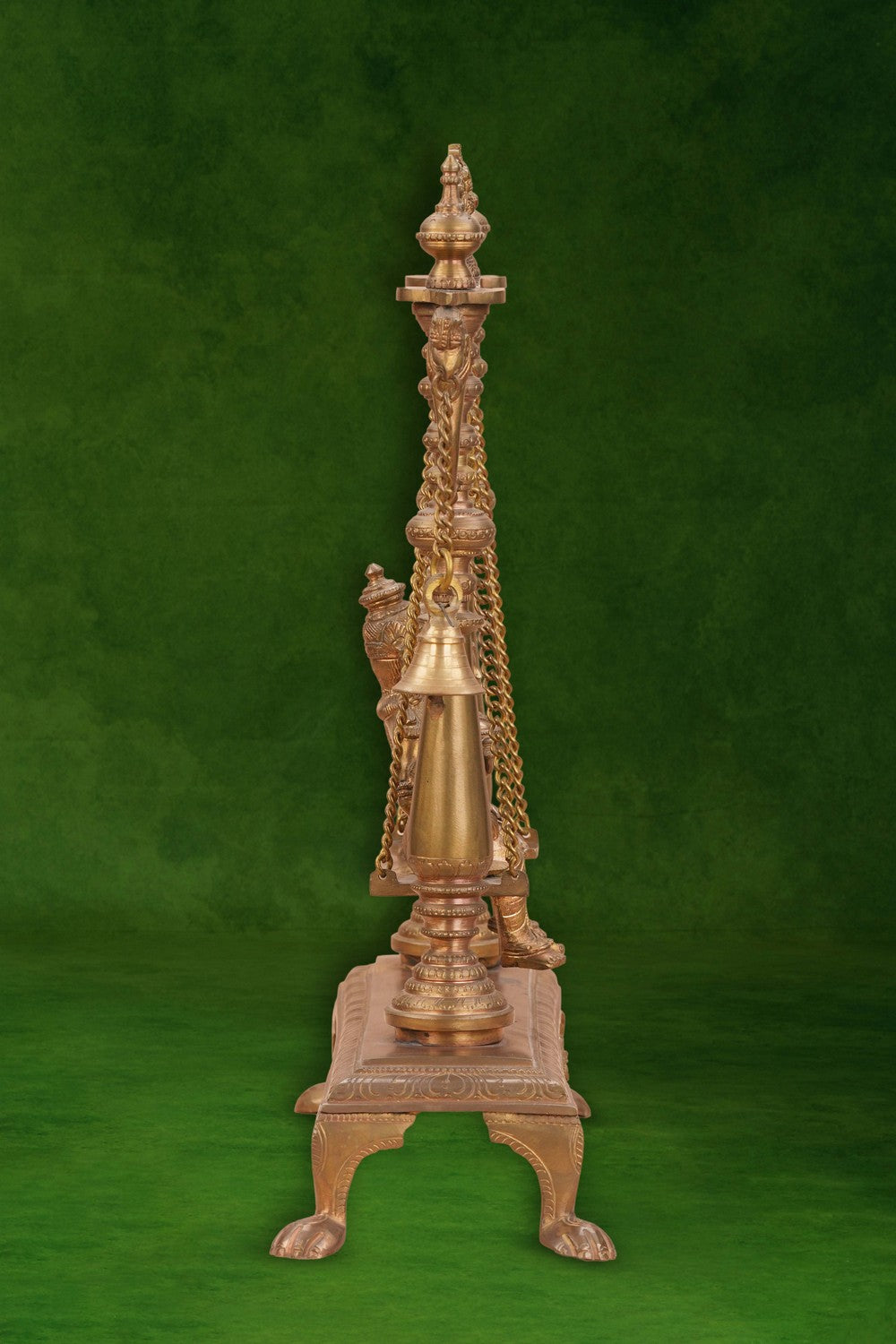 Image of Radha Krishna on a Swing with Bell Atop In Brass