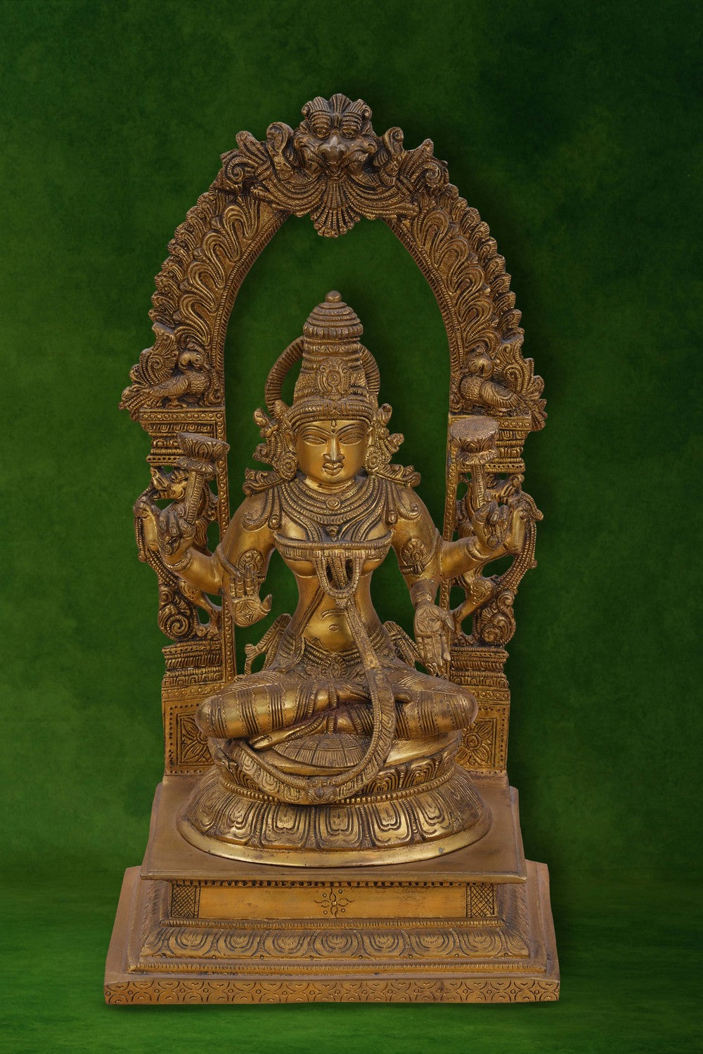Image of Brass Maa Lakshmi with an antique finish seated on a lotus