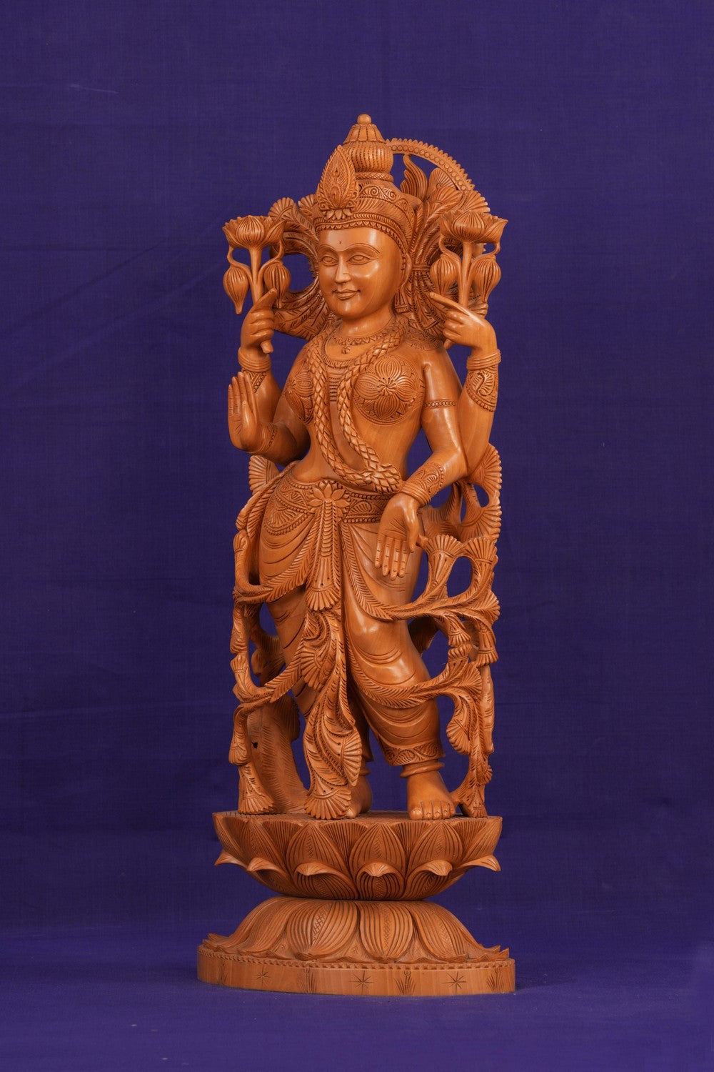 Image of Cedar Wood Carving Goddess Lakshmi Statue