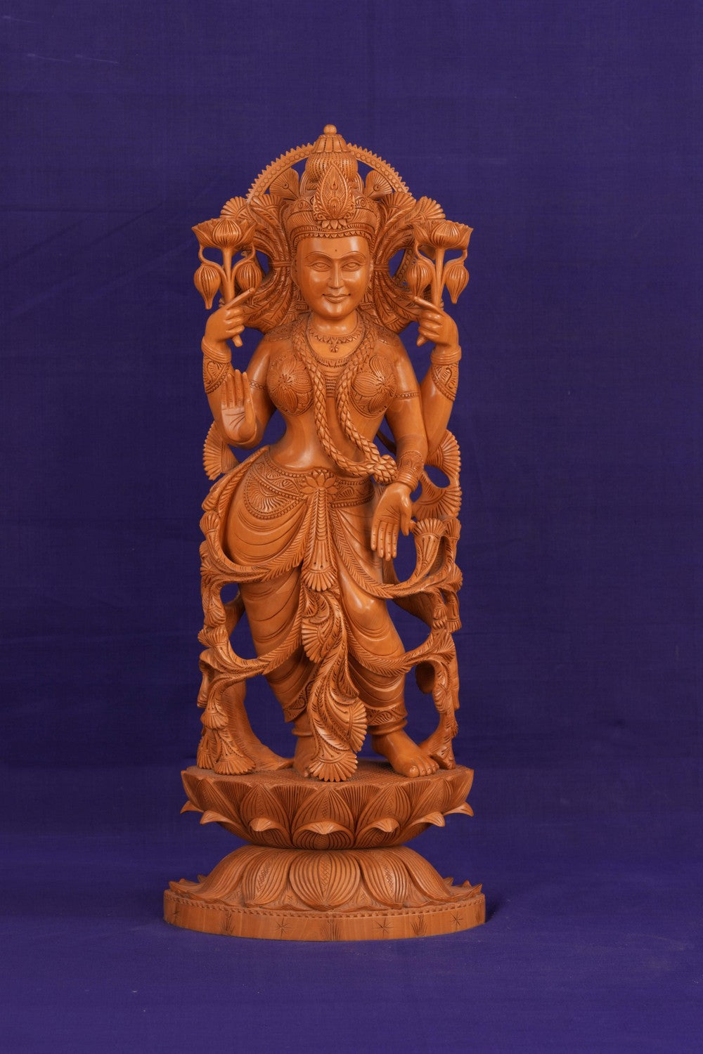 Image of Cedar Wood Carving Goddess Lakshmi Statue