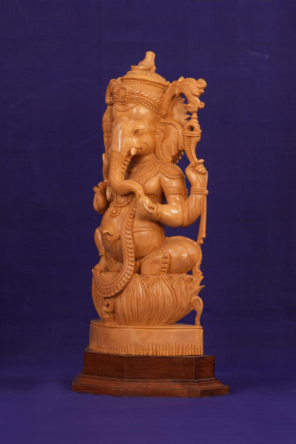 Ganesha Bhagwan Murti Sitting with Moshak on Lotus Flower Base Idol.