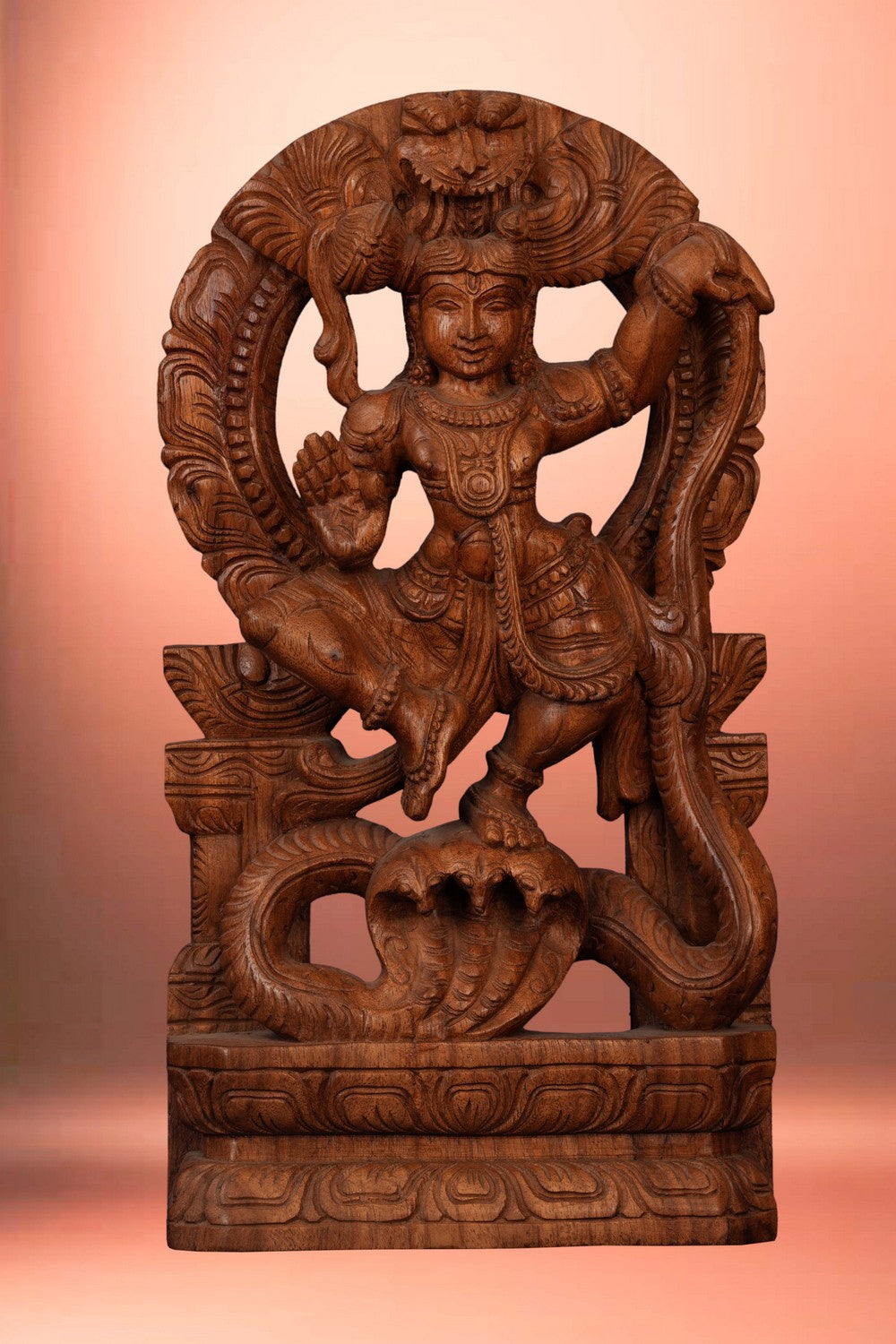 Image of Teak Wood Krishna Idol on Snake