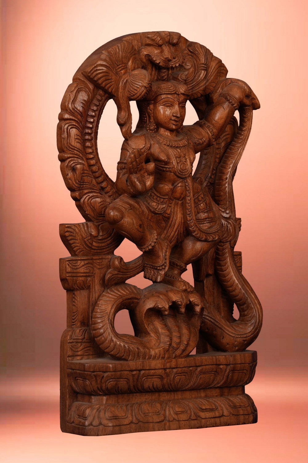 Image of Teak Wood Krishna Idol on Snake