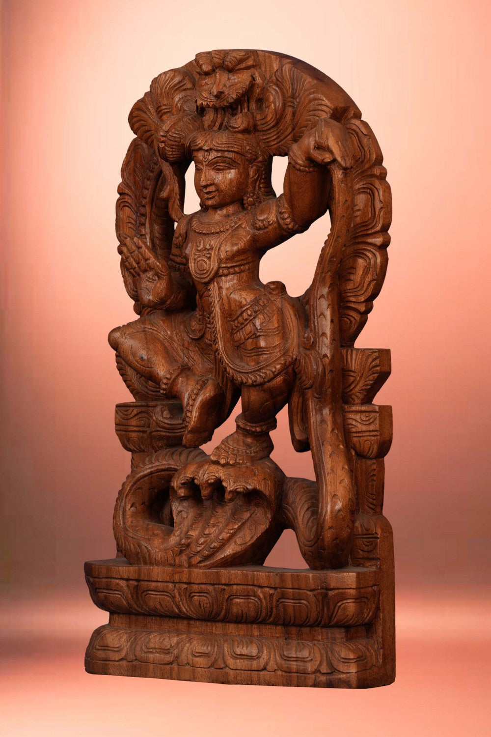 Image of Teak Wood Krishna Idol on Snake