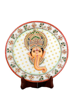 Collection of Round Shape Marble Plate Painted With Ganesh Face in a gallery layout