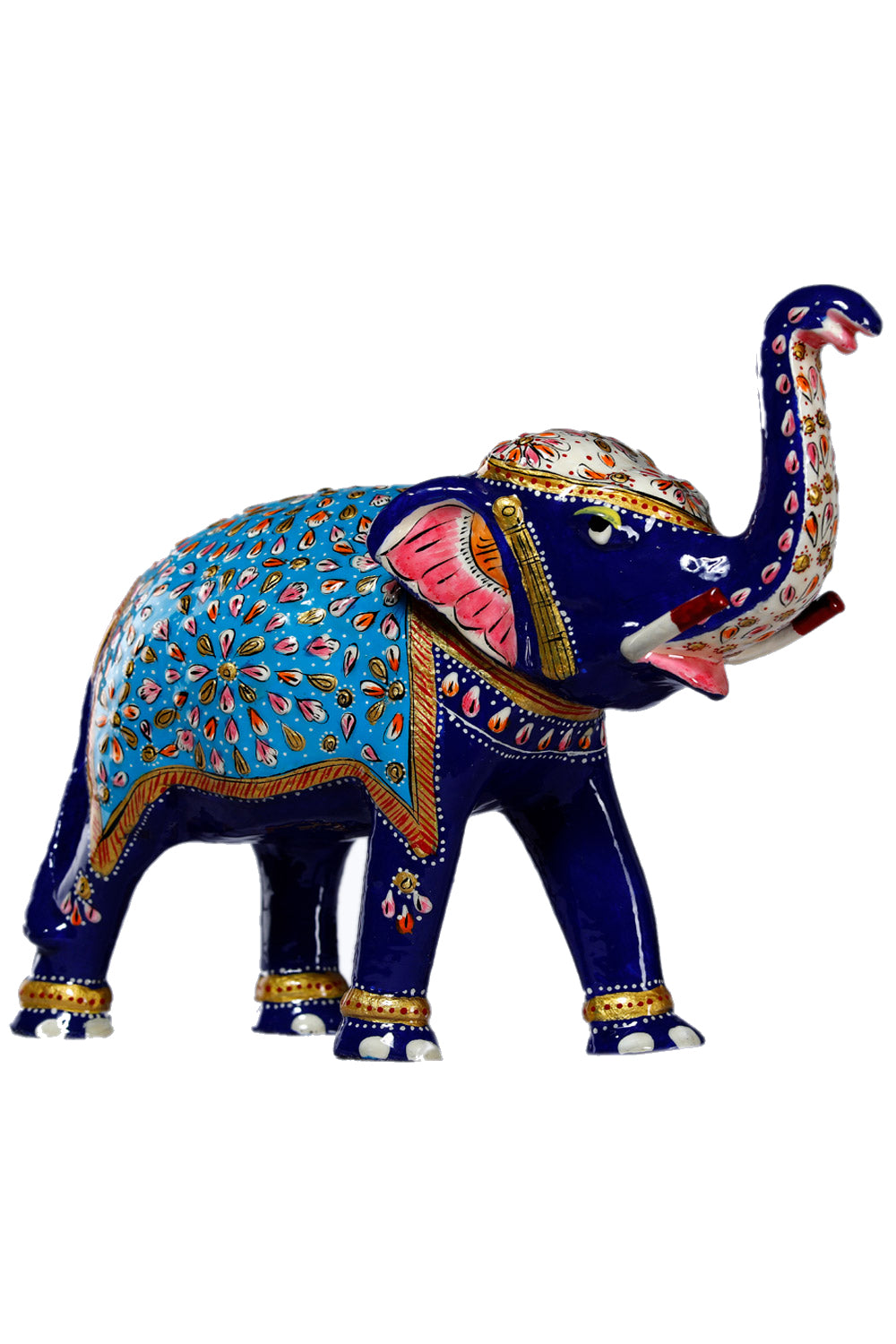 Collection of Metal Enamel Painted Elephant Trunk Up in a gallery layout