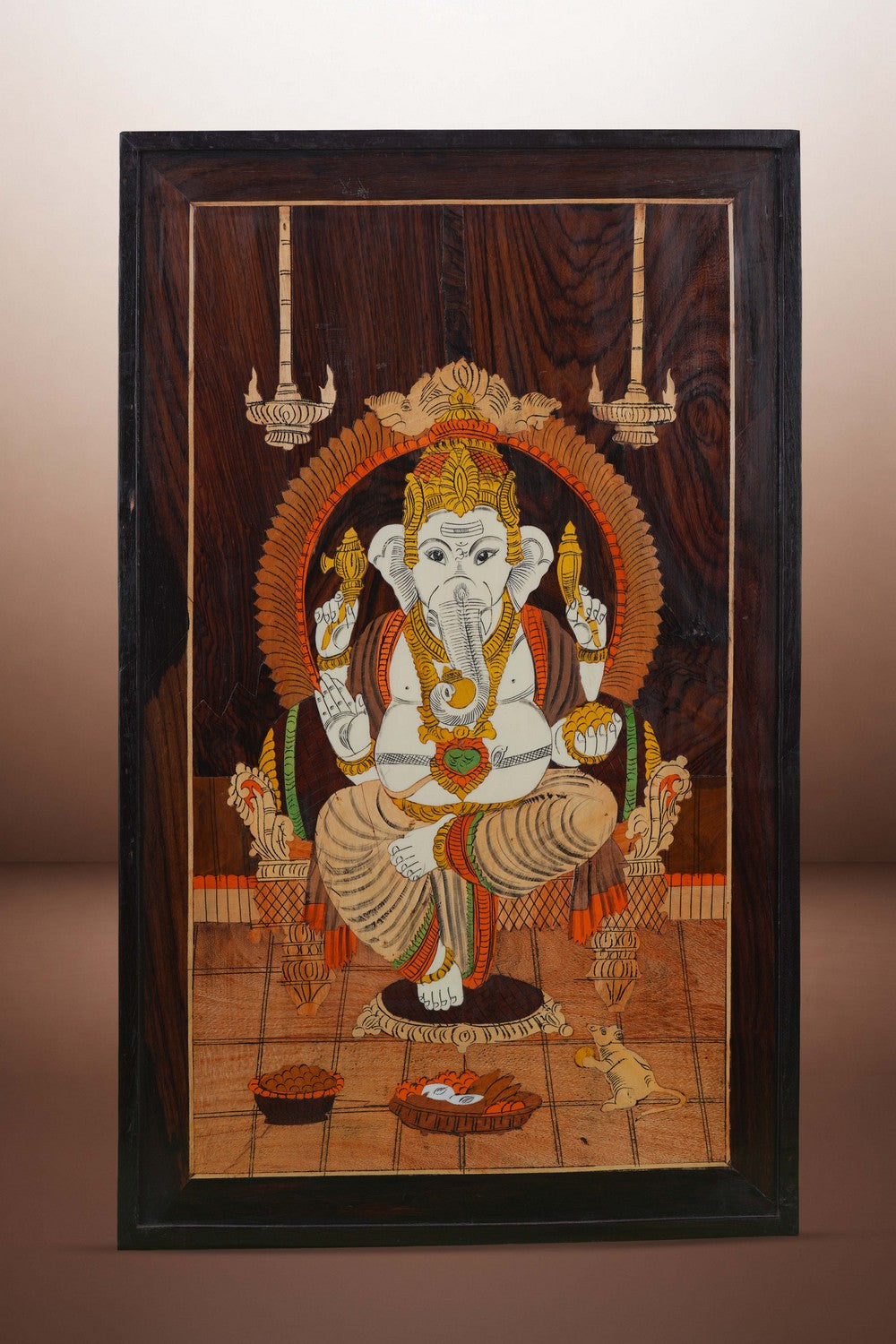 Image of Ganesh with panel in rosewood with inlay work