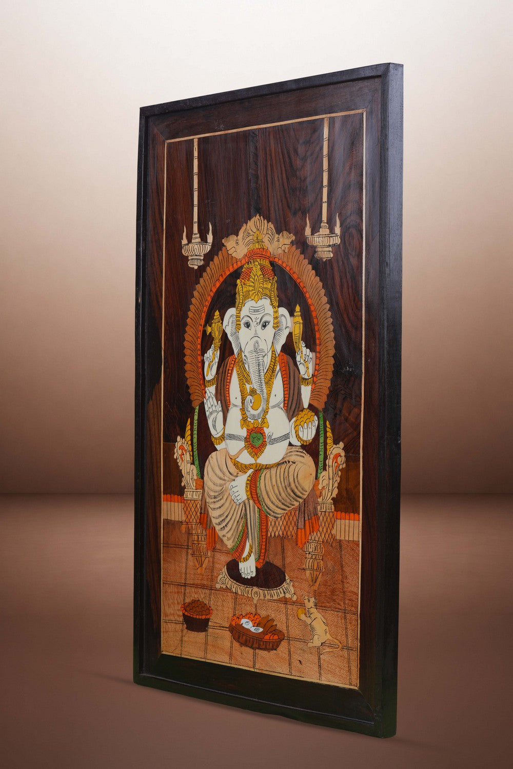 Image of Ganesh with panel in rosewood with inlay work