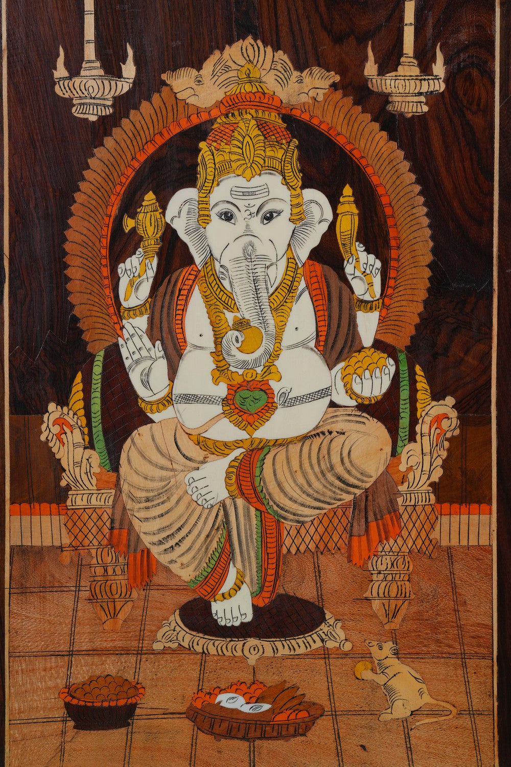 Image of Ganesh with panel in rosewood with inlay work