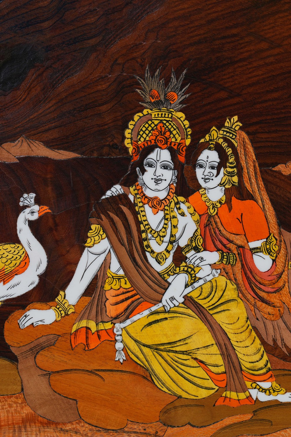 Image of Radha Krishna with panel in rosewood with inlay work