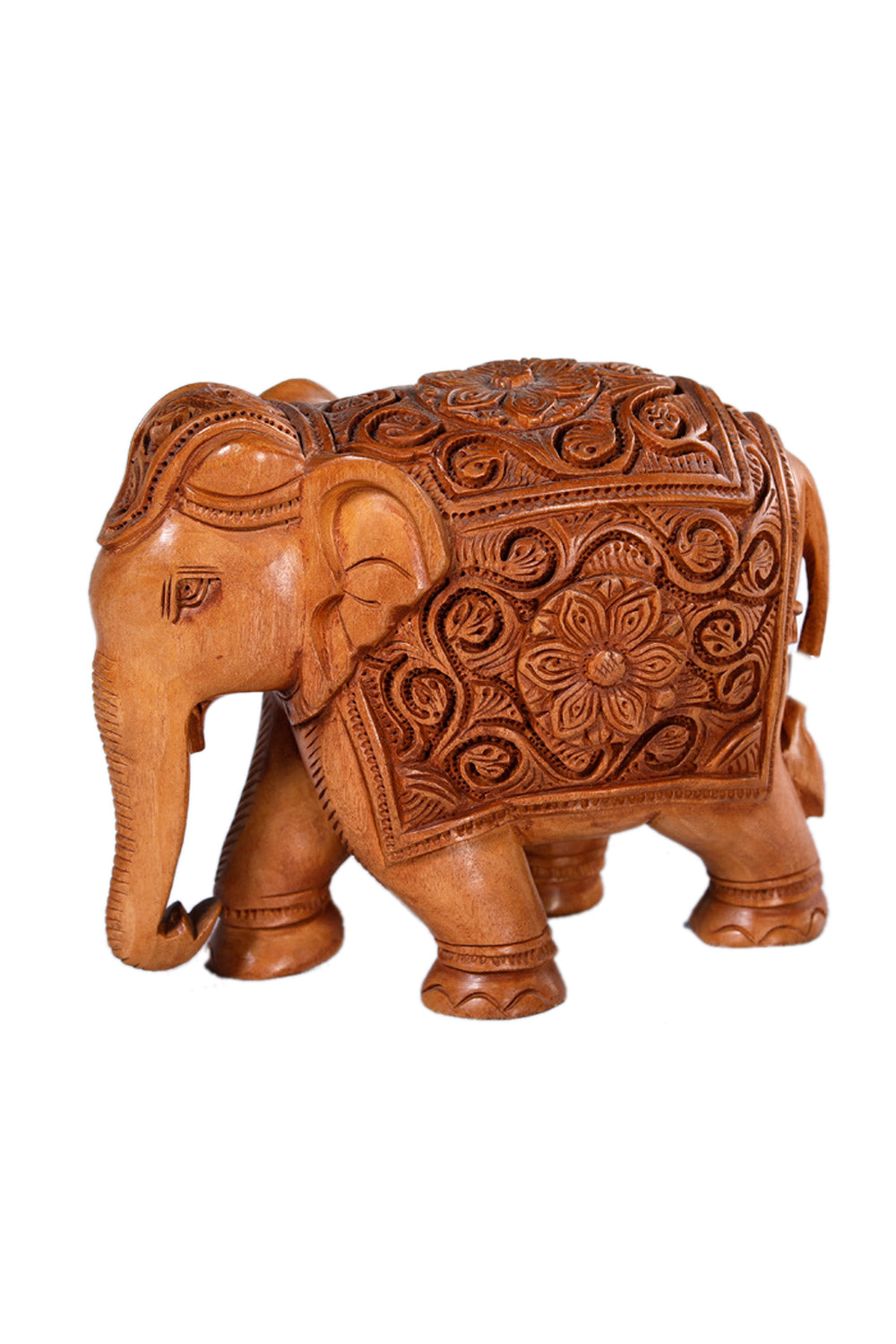 Collection of White Wood Elephant With Deep Carving in a gallery layout