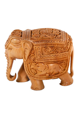 Collection of White Wood Elephant With Carved And Elephant Deisgn in a gallery layout