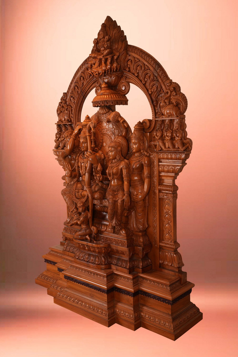 Image of Teak Wood Carving Sri Rama Pattabhishekam Statue