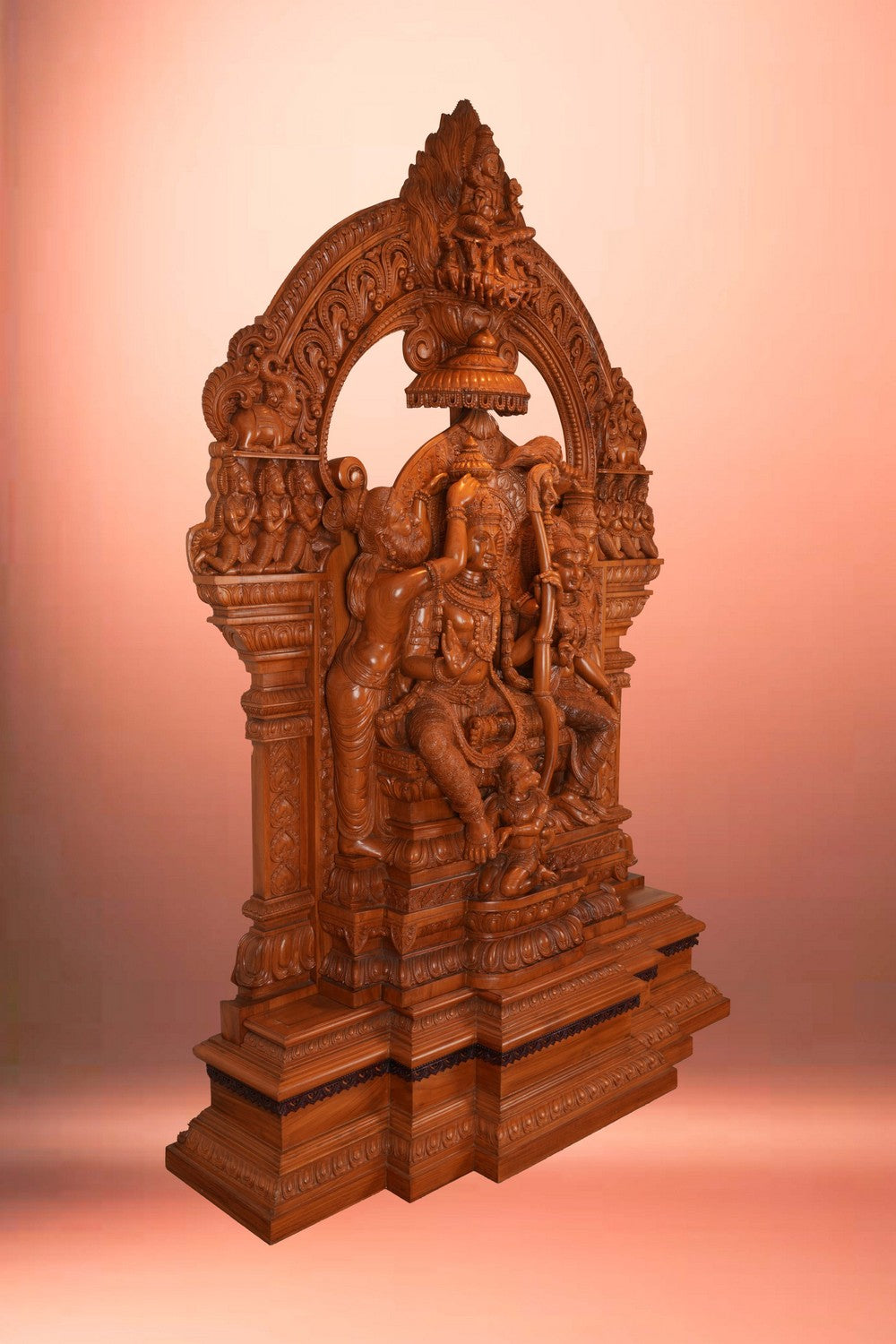 Image of Teak Wood Carving Sri Rama Pattabhishekam Statue