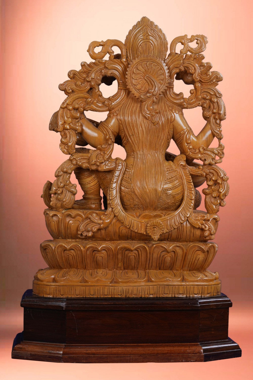 Image of Cedar Wood Carving Goddess Saraswati Statue