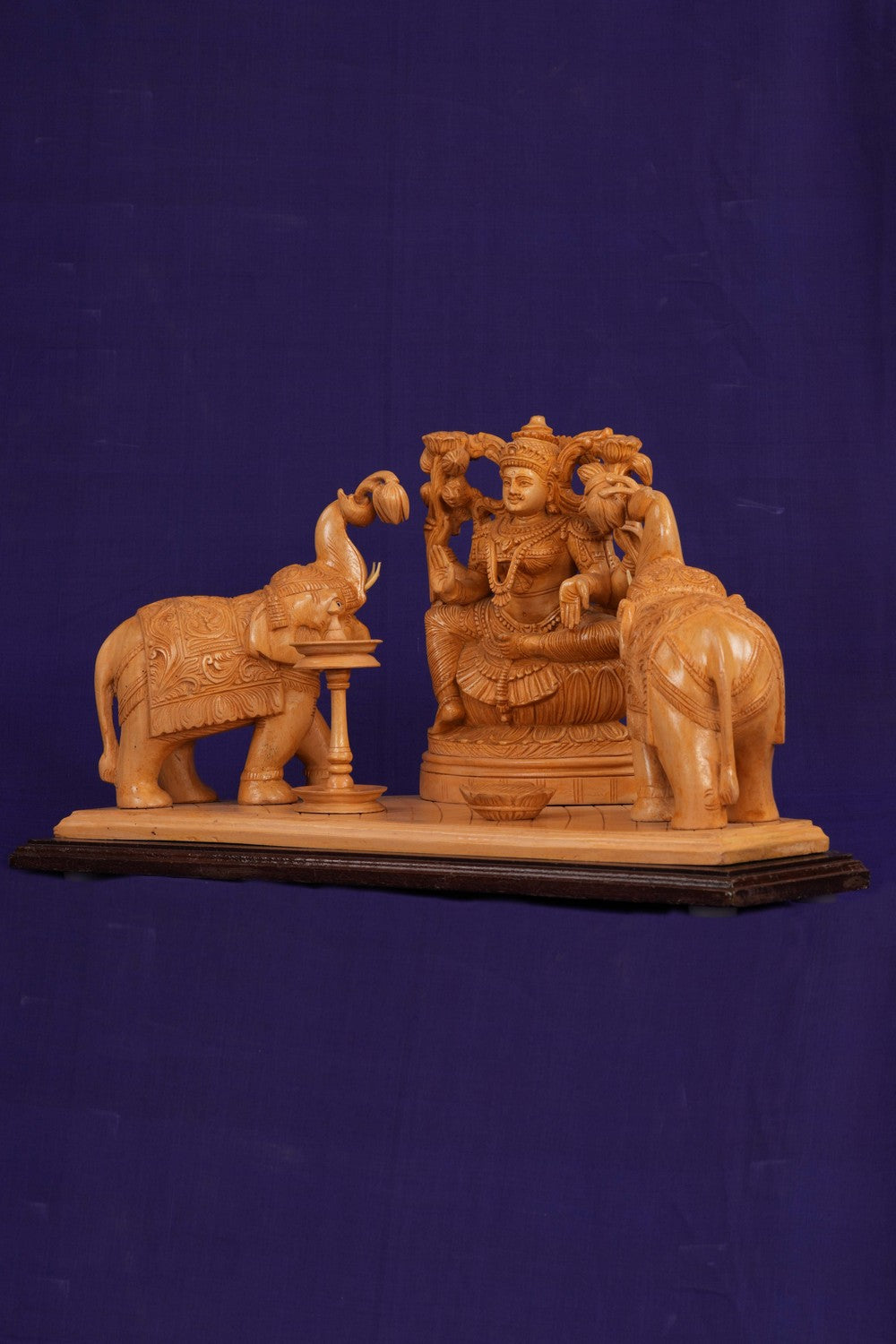 White Cedar Wooden MahaLakshmi Statue With Elephants