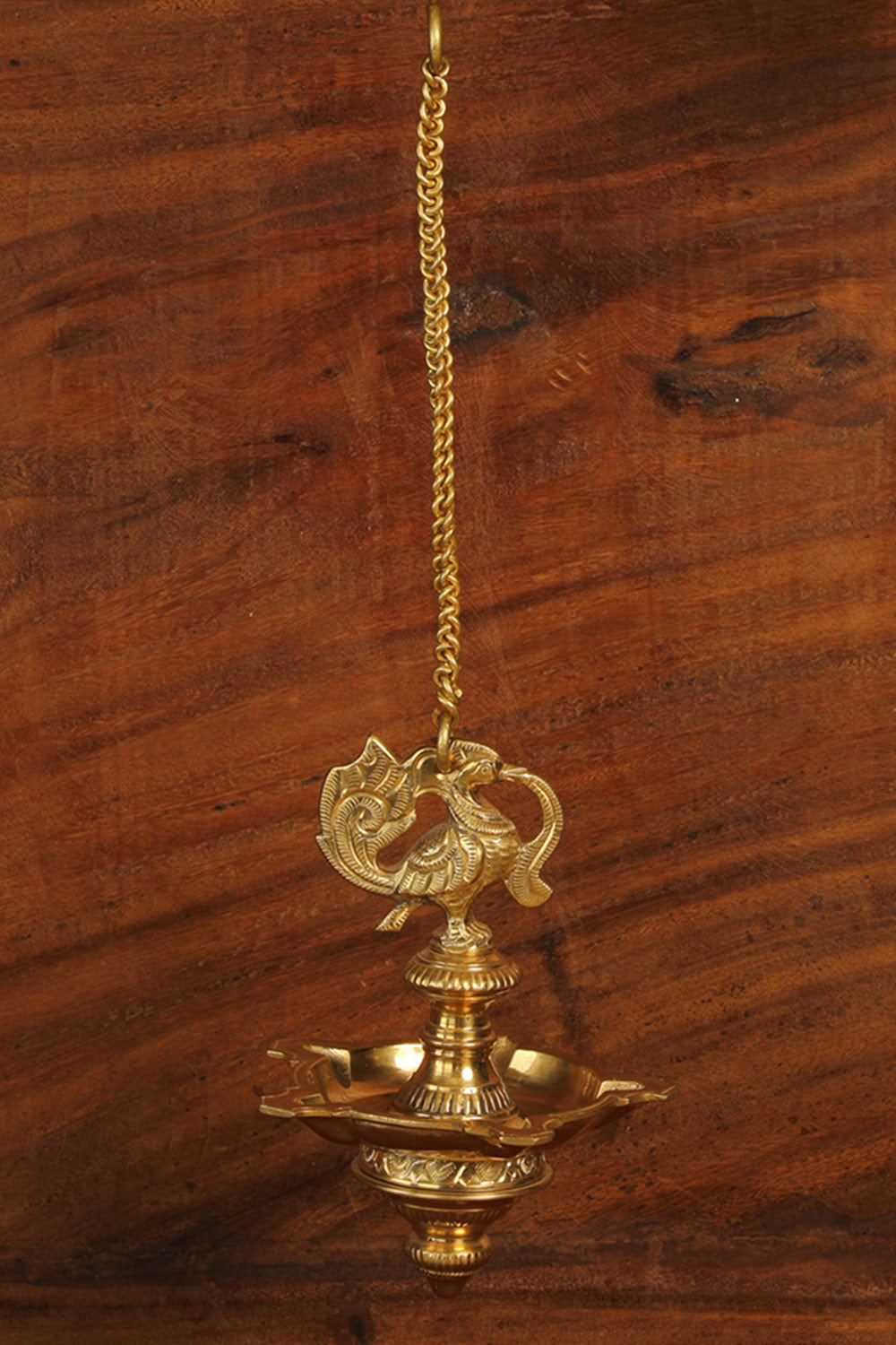 Image of Peacock Design Brass Hanging Diya