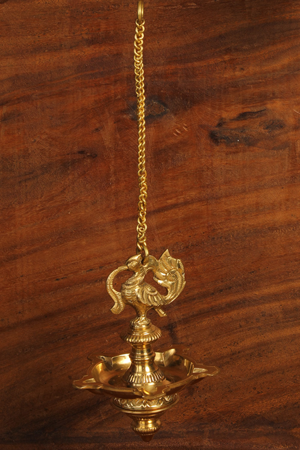 Image of Peacock Design Brass Hanging Diya