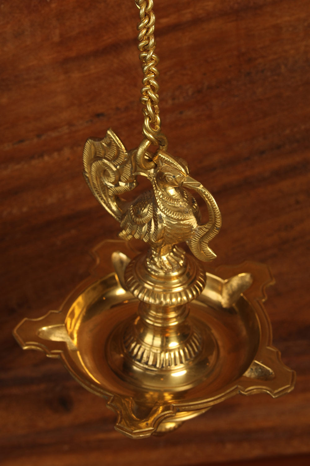 Image of Peacock Design Brass Hanging Diya