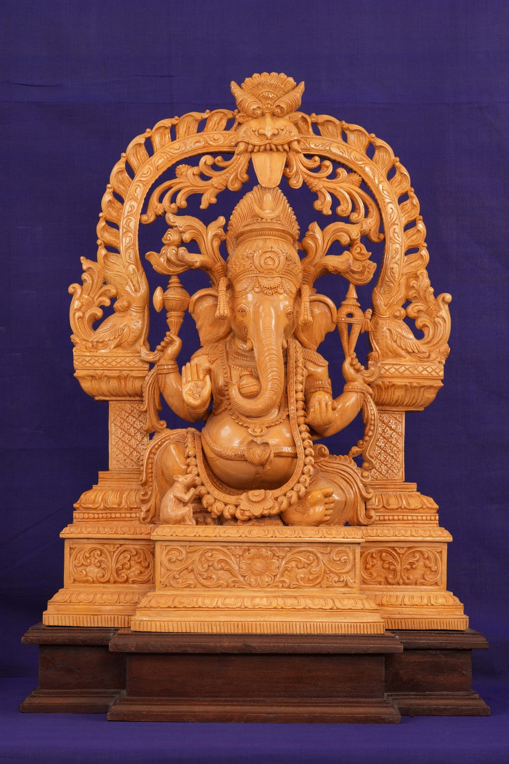 Image of Cedar Wood Carving Lord Ganesha Statue