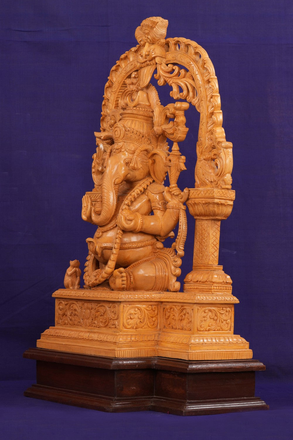 Image of Cedar Wood Carving Lord Ganesha Statue