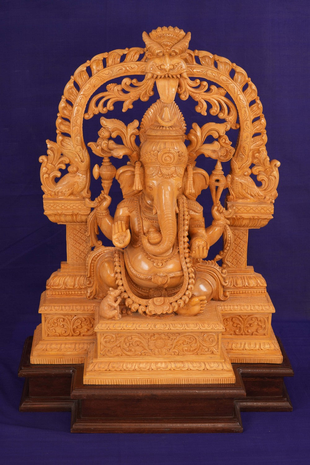 Image of Cedar Wood Carving Lord Ganesha Statue