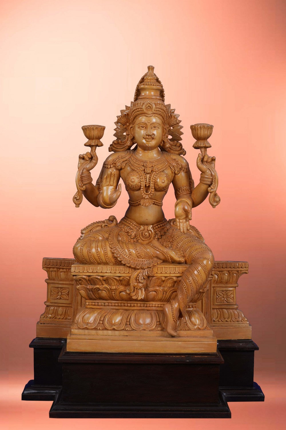 Image of Cedar Wood Goddess Lakshmi Sculpture