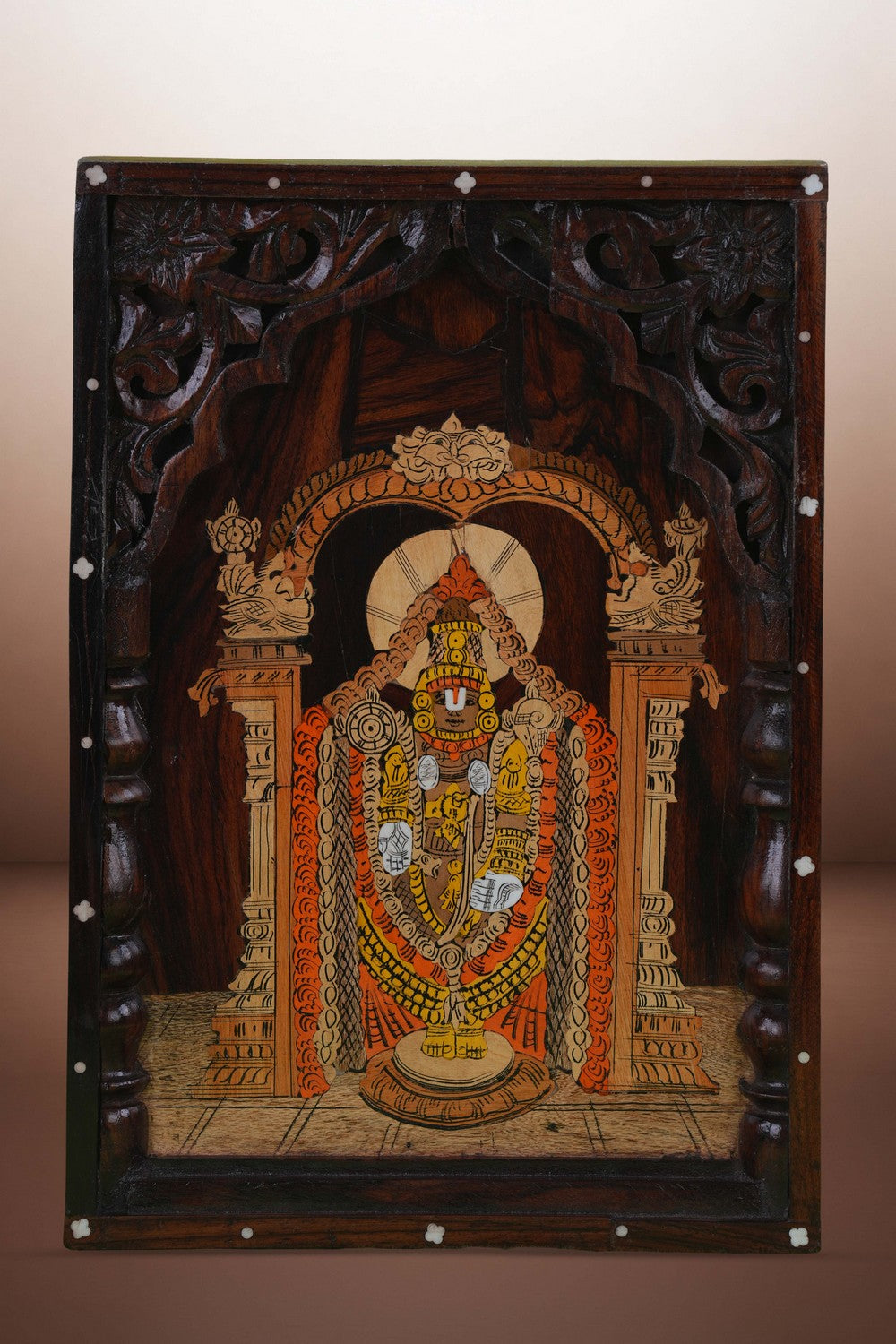 Image of Balaji with panel in rosewood with inlay work