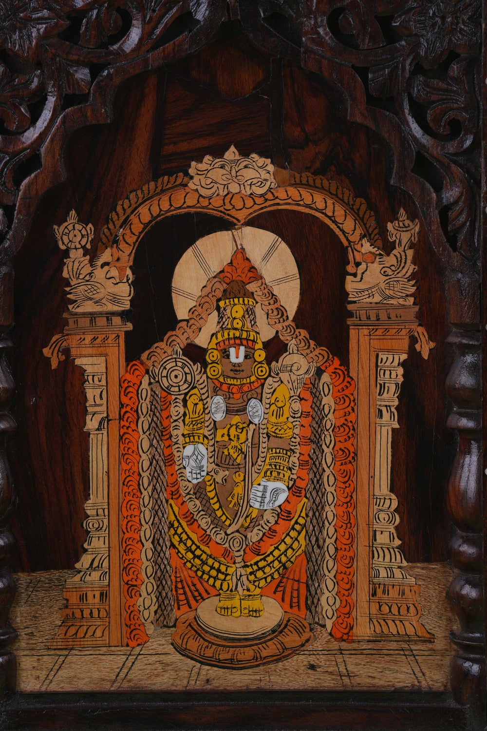 Image of Balaji with panel in rosewood with inlay work