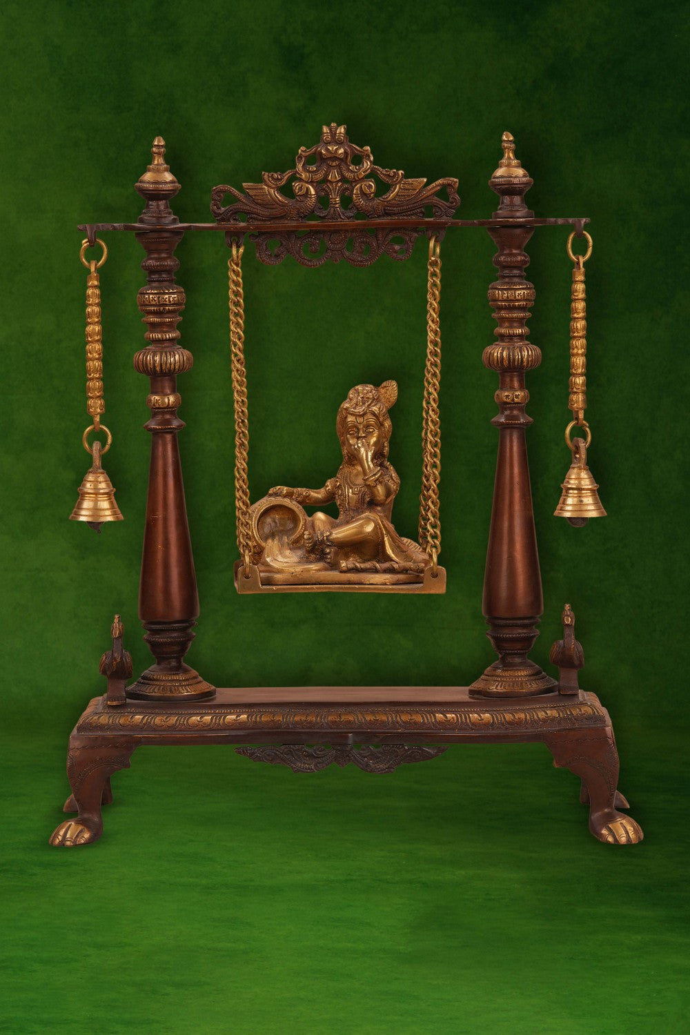 Image of Brass Makhan Chor Bal Krishna on a swing idol
