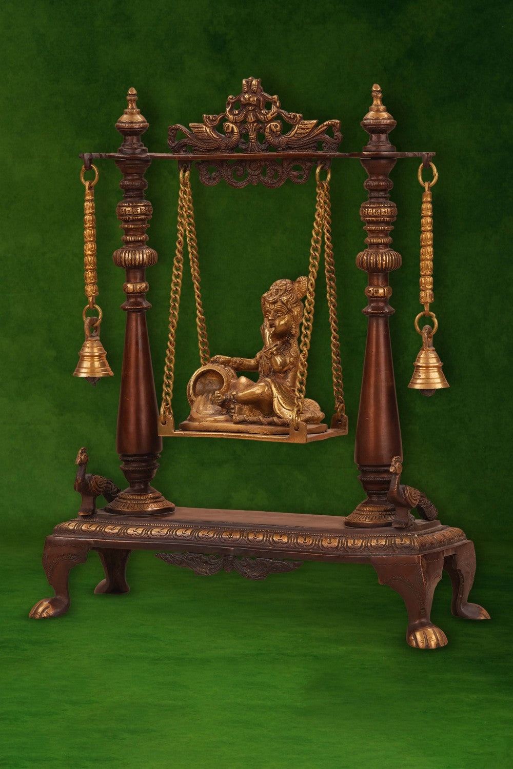 Image of Brass Makhan Chor Bal Krishna on a swing idol