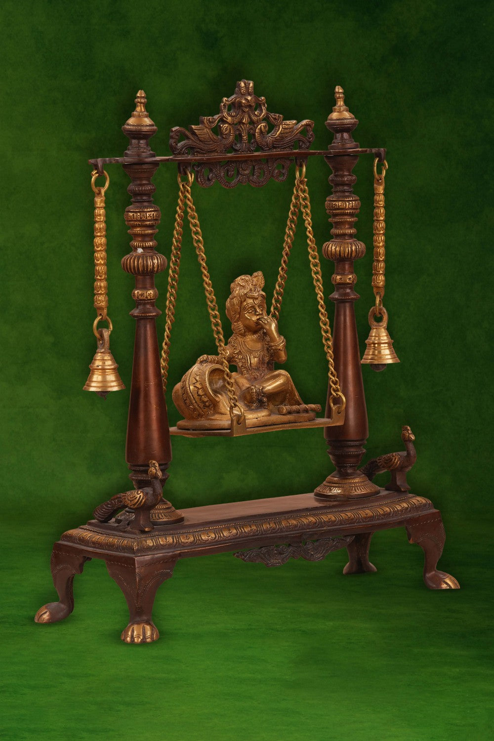 Image of Brass Makhan Chor Bal Krishna on a swing idol