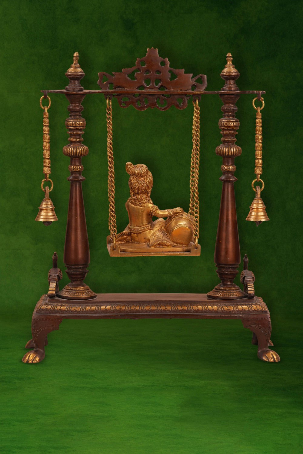 Image of Brass Makhan Chor Bal Krishna on a swing idol