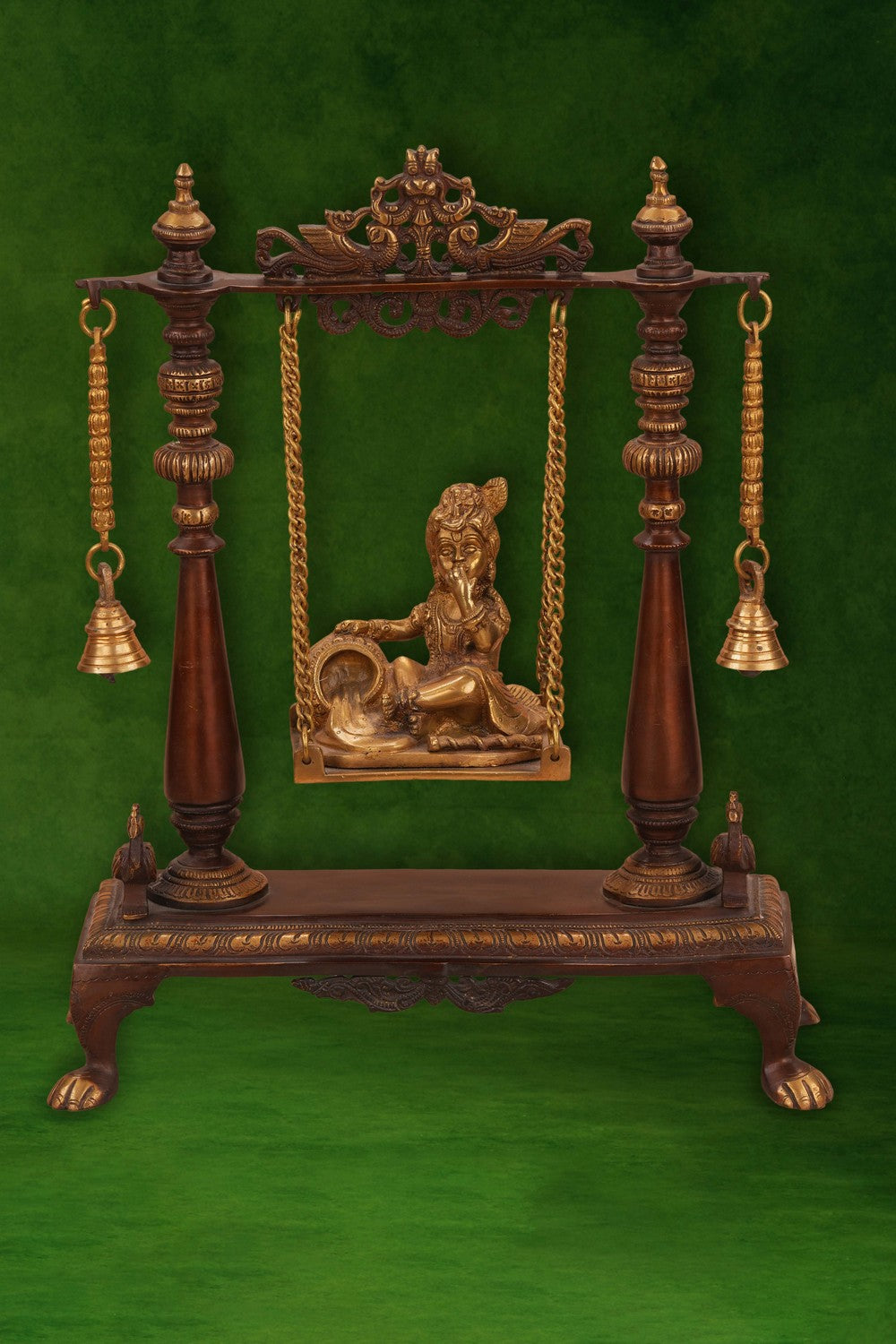 Image of Brass Makhan Chor Bal Krishna on a swing idol
