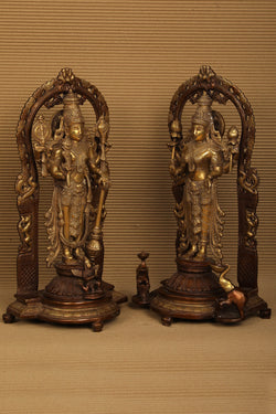 Collection of Lord Vishnu & Goddess Lakshmi Brass Status 2 pic set in a gallery layout