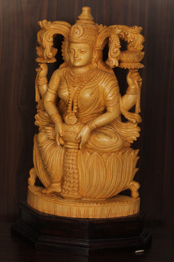 Collection of Shutters Wood Goddess Dhana Lakshmi Idol in a gallery layout