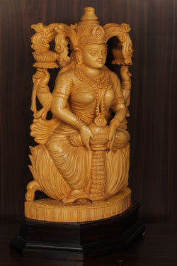 Collection of Shutters Wood Goddess Dhana Lakshmi Idol in a gallery layout