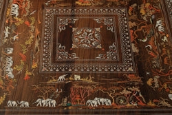 Collection of Rosewood Inlay dining table with 4 carved chairs in a gallery layout