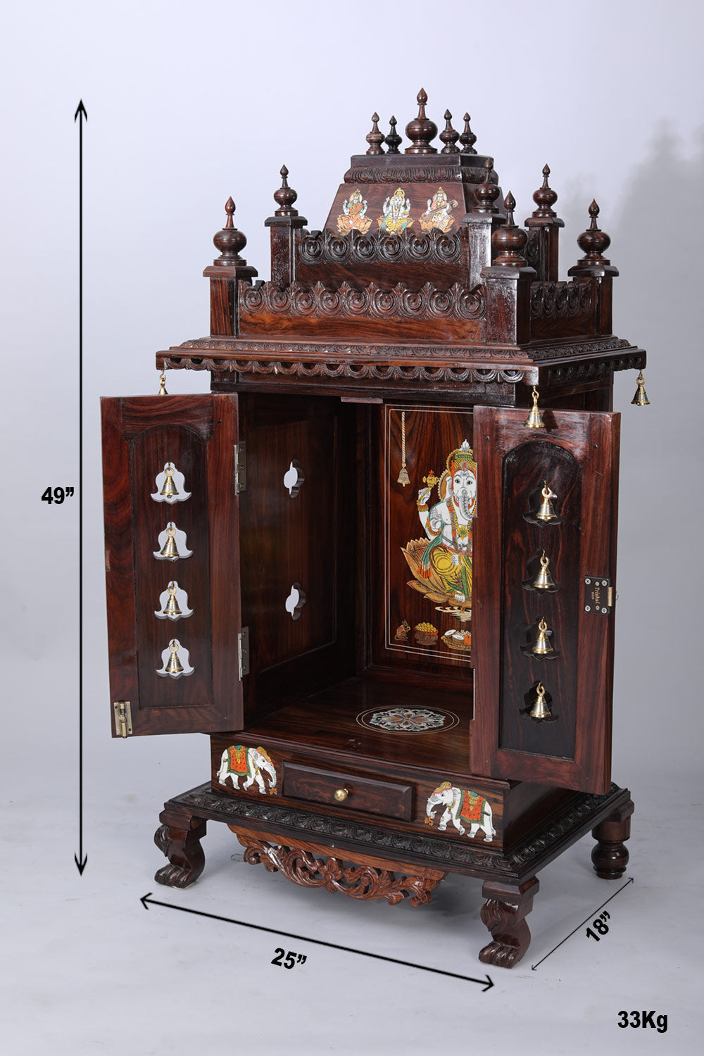 Collection of Rose Wooden Handcrafted Pooja Mandir in a gallery layout