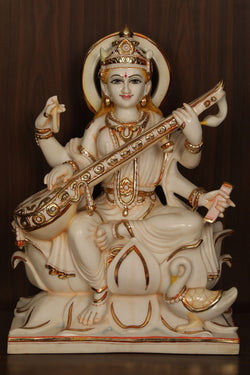 Collection of Cultured Marble Goddess Saraswati Statue in a gallery layout