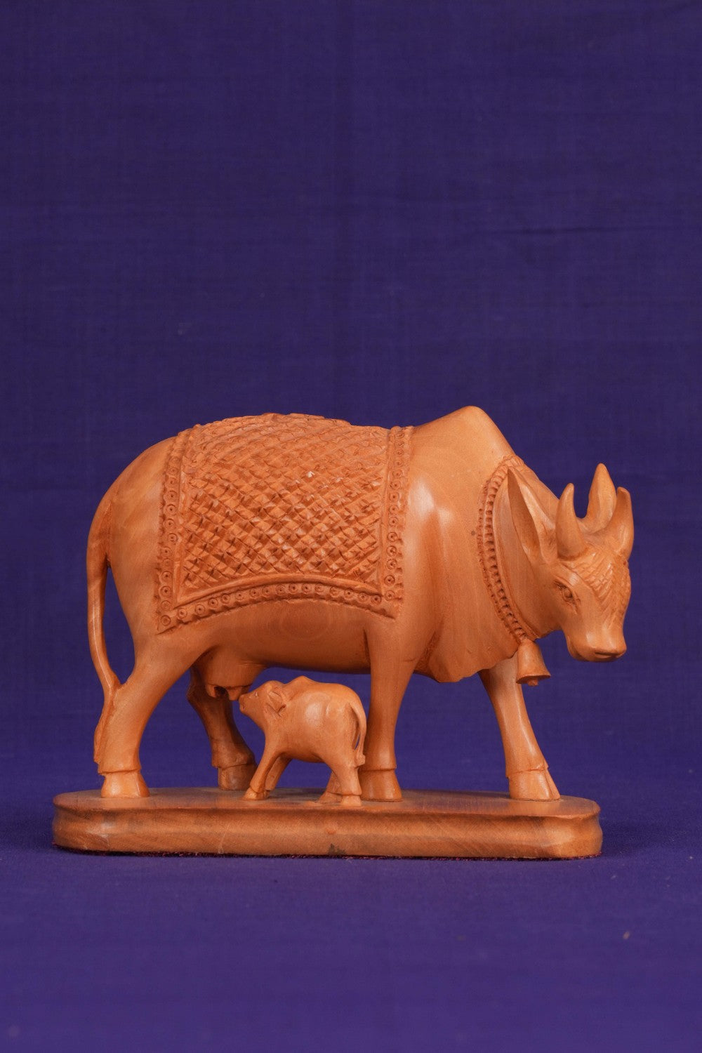 Image of Kamdhenu Cow with Calf Wood statue