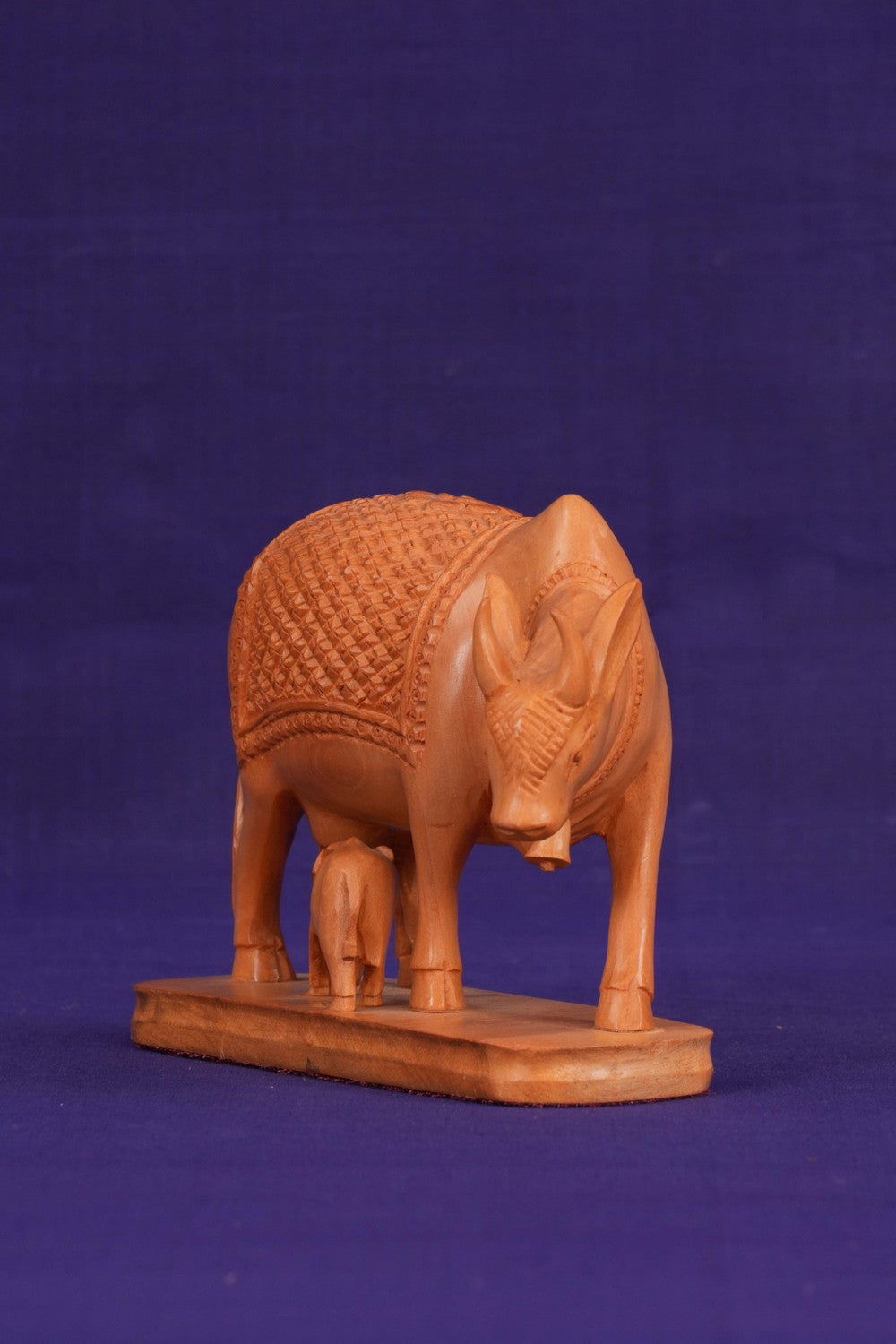 Image of Kamdhenu Cow with Calf Wood statue