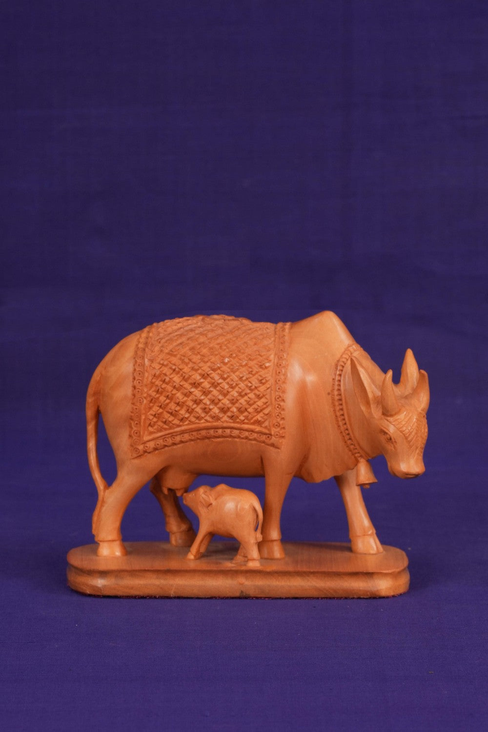 Image of Kamdhenu Cow with Calf Wood statue