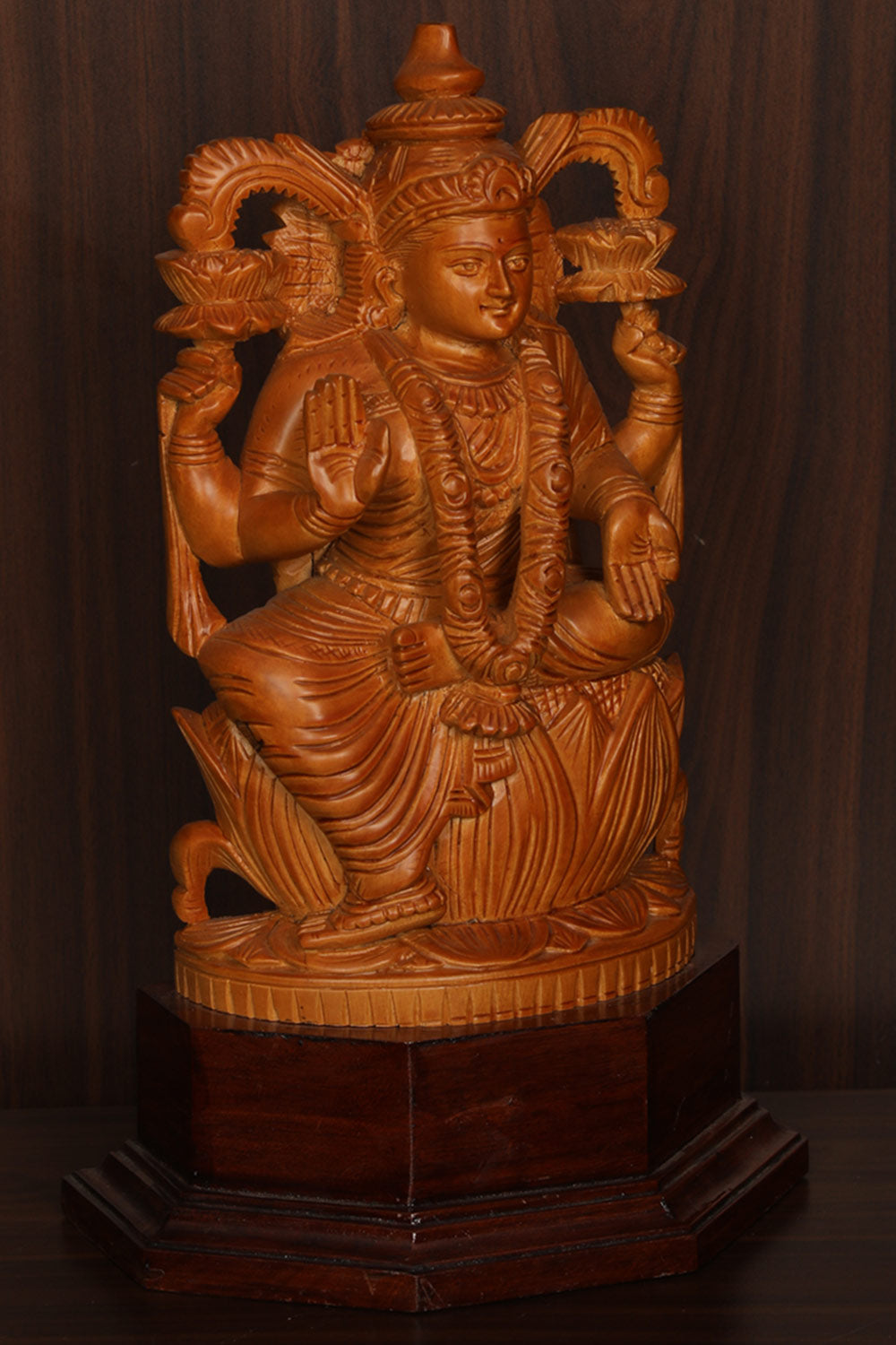 Image of Shutters Wood Goddess Vishu Priya Lakshmi Idol