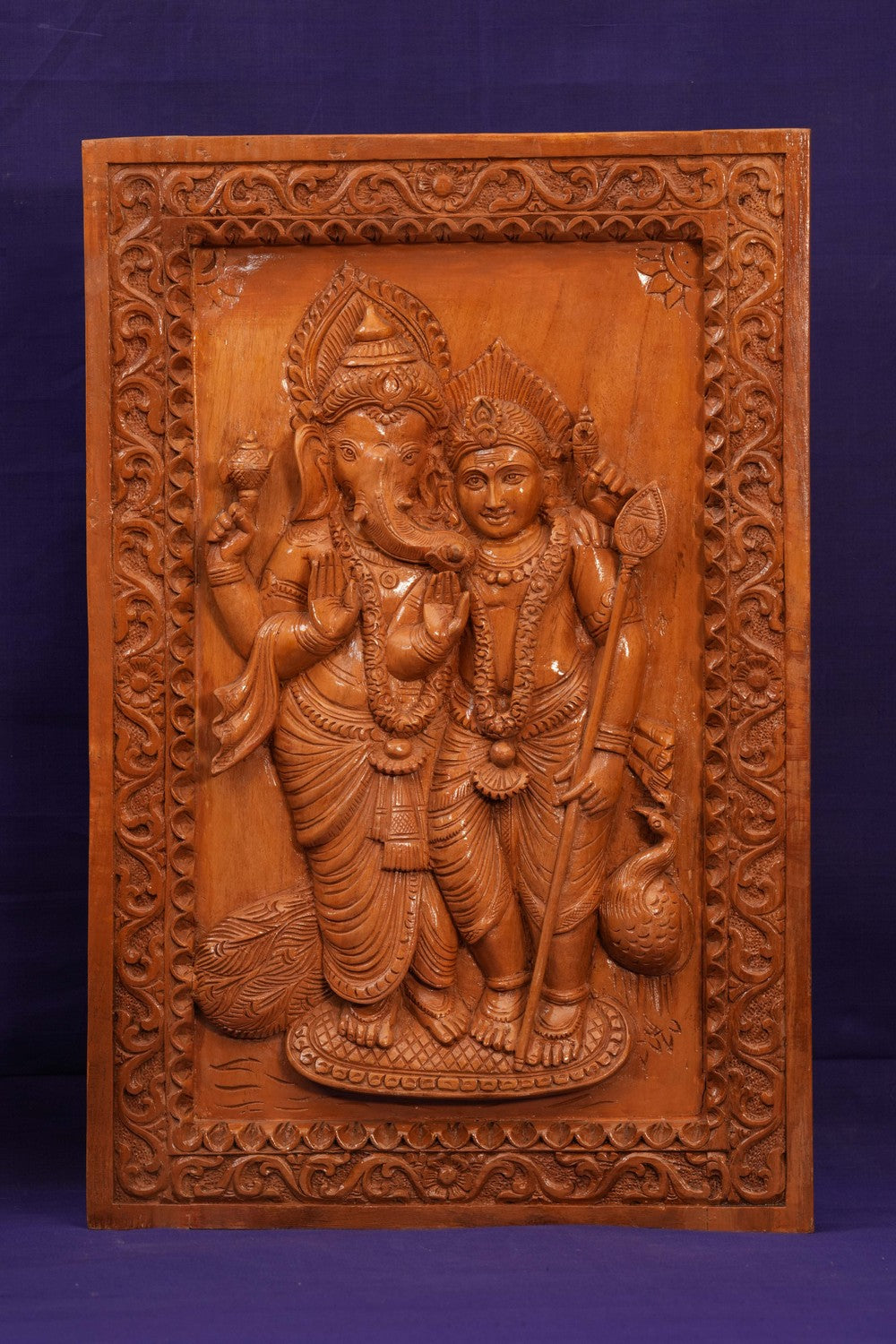 Image of Wooden Goddess Ganesh/Kartik Panel