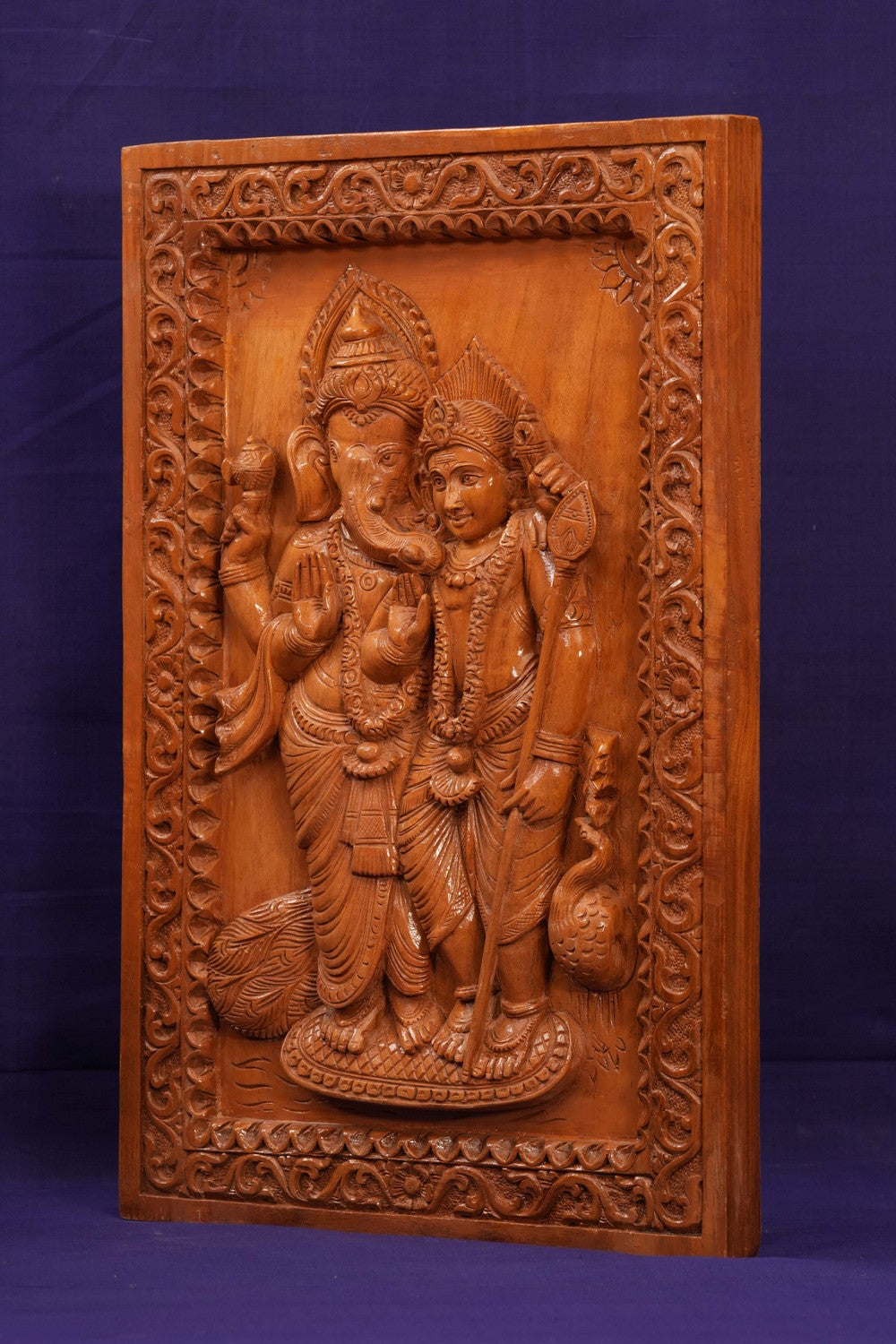 Image of Wooden Goddess Ganesh/Kartik Panel