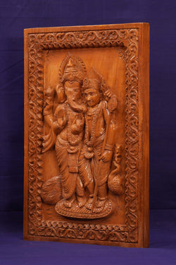 Image of Wooden Goddess Ganesh/Kartik Panel